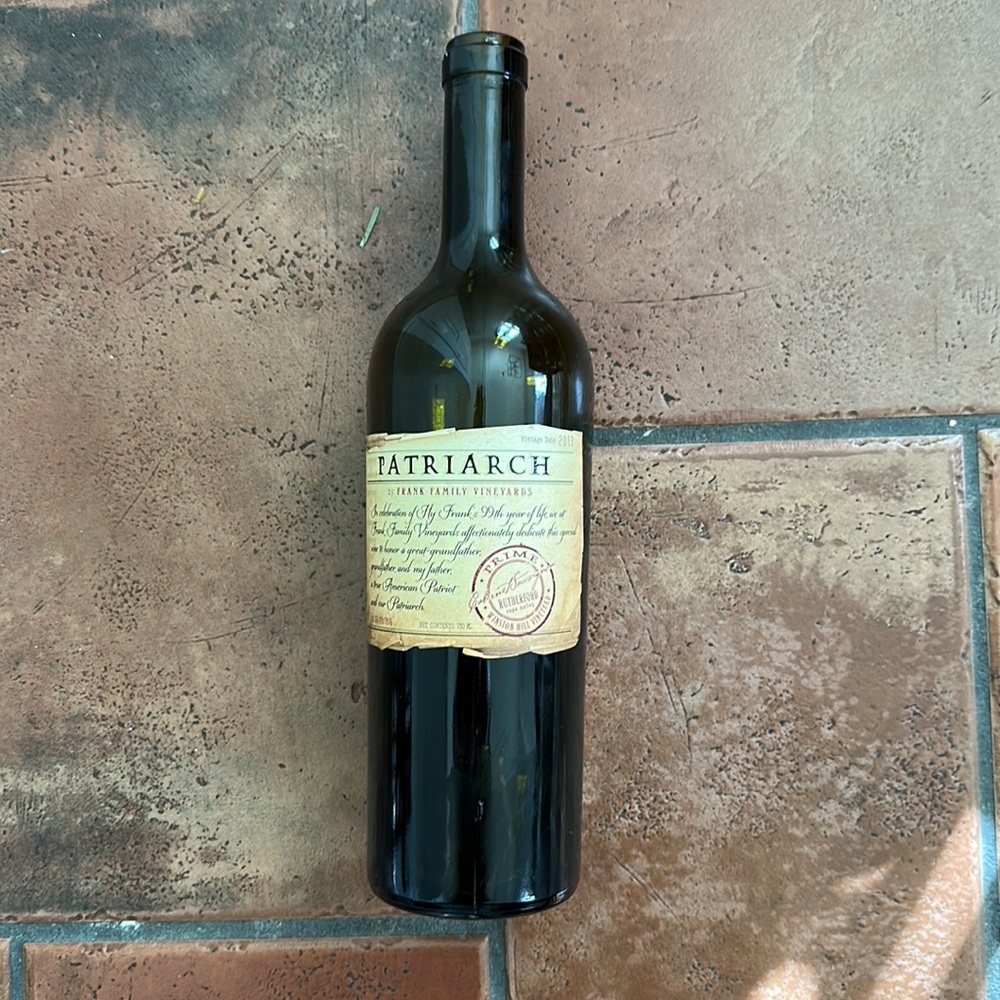 Empty Frank Family Patriarch Cabernet Bottle